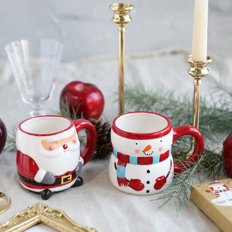 350ml/11oz Christmas Ceramic Mug – Santa Claus & Snowman Design Gift Pack