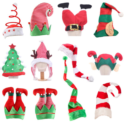 Christmas Plush Elf & Santa Hat – Cute Striped Cartoon Turkey Hat for New Year & Xmas Party Props