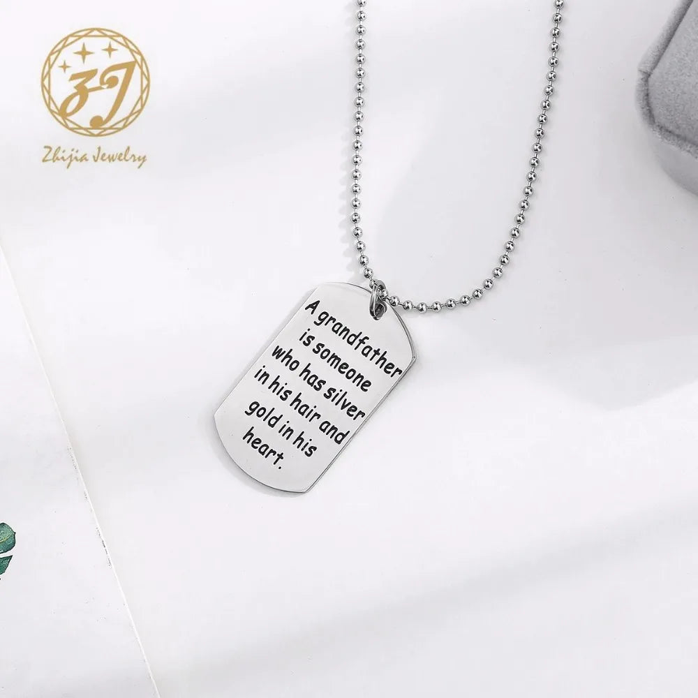 "Silver in His Hair, Gold in His Heart" Stainless Steel Charm Necklace – A Sentimental Gift for Grandfather