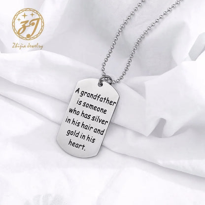 "Silver in His Hair, Gold in His Heart" Stainless Steel Charm Necklace – A Sentimental Gift for Grandfather