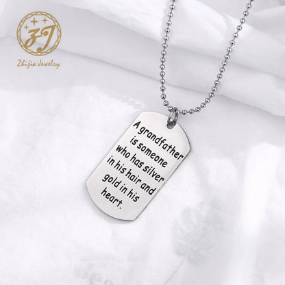 "Silver in His Hair, Gold in His Heart" Stainless Steel Charm Necklace – A Sentimental Gift for Grandfather