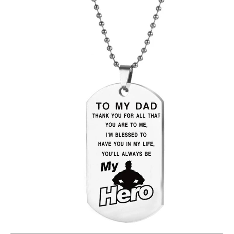 To my Dad: Charm Gifts Necklaces To My Dad,You Will Always Be My Hero Pendant Chain Necklace Men Daddy Father's Day Presents Jewelry