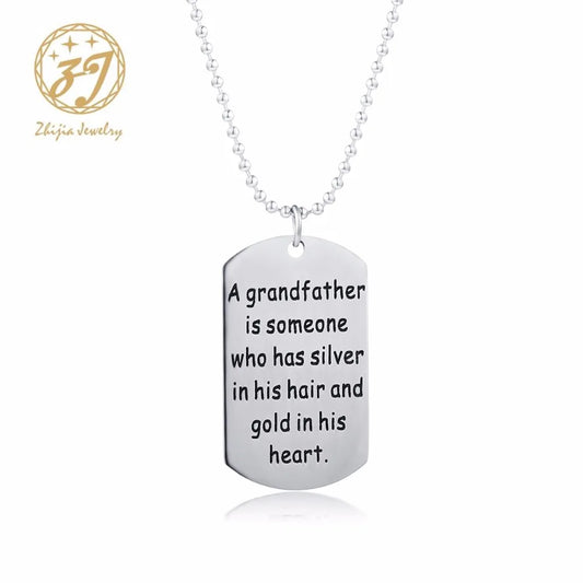 "Silver in His Hair, Gold in His Heart" Stainless Steel Charm Necklace – A Sentimental Gift for Grandfather