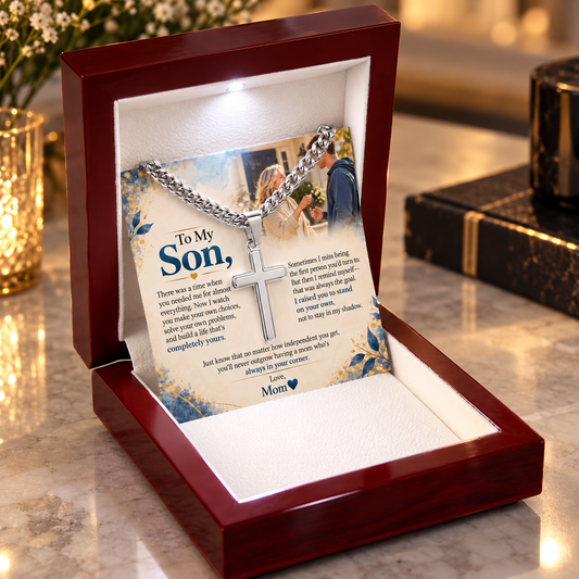 To My Son – Always in Your Corner Personalized Cross & Cuban Link Chain