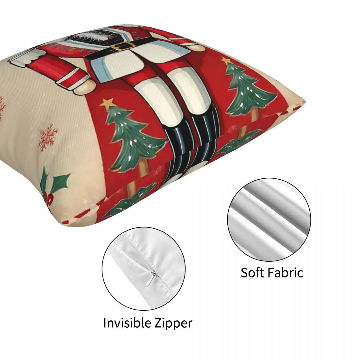 Christmas Nutcracker & Santa Claus Pillow Set – 4pcs Digital Printing Polyester Pillows (20x20in)