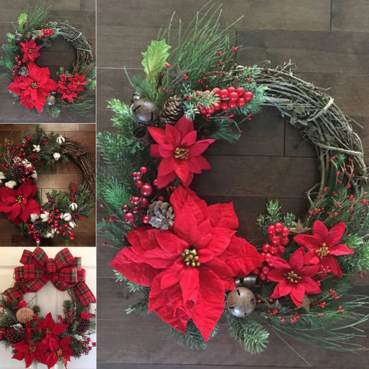 37cm Christmas Wreath – Non-Woven Fabric Door Hanging Flower for Festive Home Decor