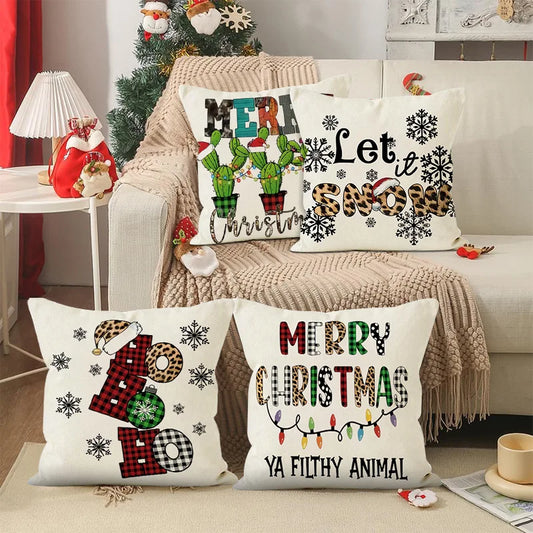 4pcs Christmas Farmhouse Pillow Covers – 45x45cm Festive Cushion Cases for Sofa & Couch