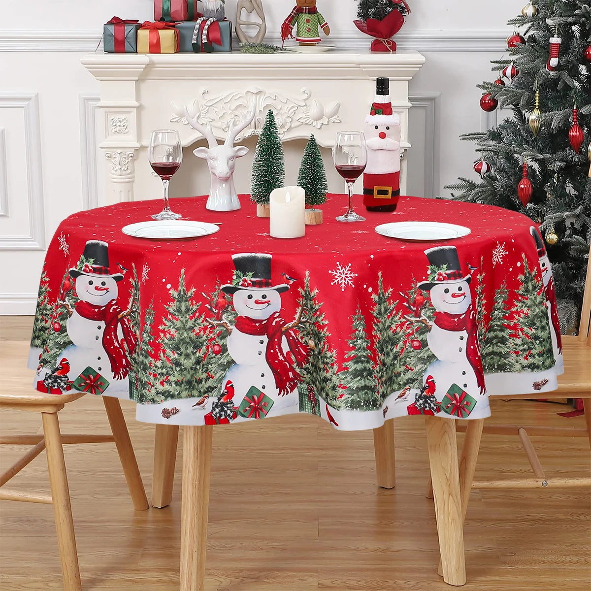 Christmas 2024 Polyester Round Tablecloth – Festive Merry Christmas Table Cover