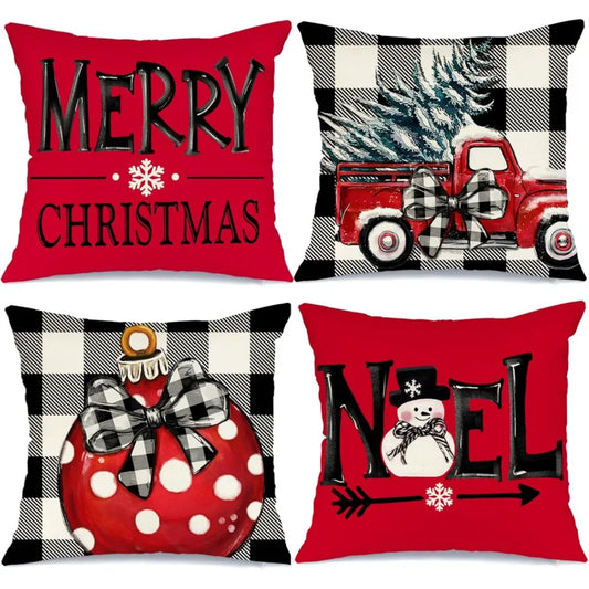 Christmas 4-Piece Water Buffalo Polka Dot Bow & Snow Tree Decorative Pillow Set