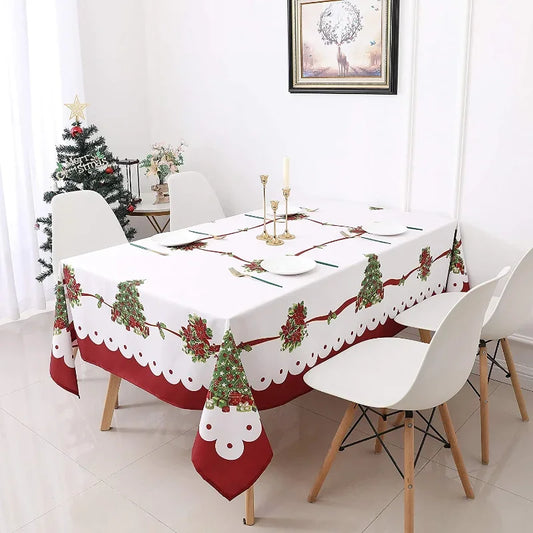 Christmas Floral Printed Stain-Resistant Rectangular Tablecloth – Perfect for Festive Celebrations