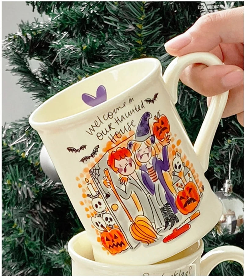 Christmas Cartoon Painting Ceramic Cup with Handle – High-Temperature Resistant Milk & Coffee Mug