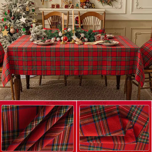 Christmas Plaid Rectangular Tablecloth – Red Checkered Vintage Table Cover