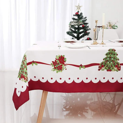 Christmas Floral Printed Stain-Resistant Rectangular Tablecloth – Perfect for Festive Celebrations