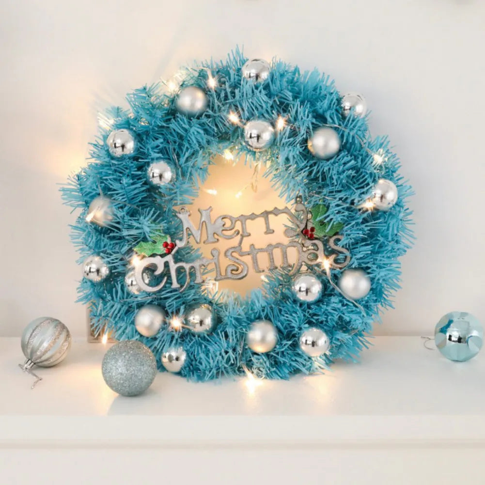 Artificial Christmas Wreath with “Merry Christmas” Sign & Ornament Balls – Festive Door & Wall Hanging Decoration