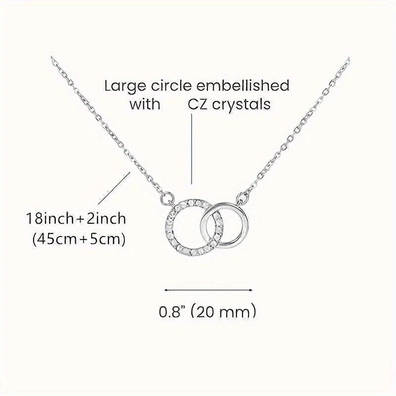 Zircon Inlay Double Circle Heart-to-Heart Necklace Set: A Beautiful Mother-Daughter Gift