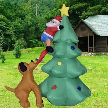 1.8m Inflatable Dog Chasing Santa Claus on a Christmas Tree – Fun LED-Lit Holiday Decoration