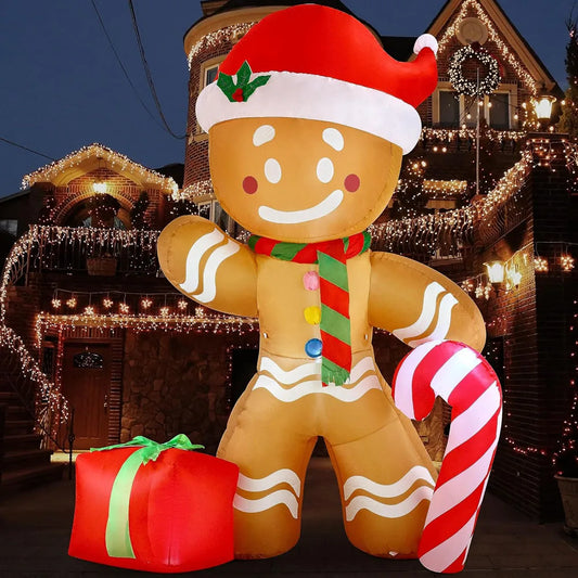 2.4m Inflatable Gingerbread Man with Candy – Outdoor Christmas Decoration with Built-In LED Lights