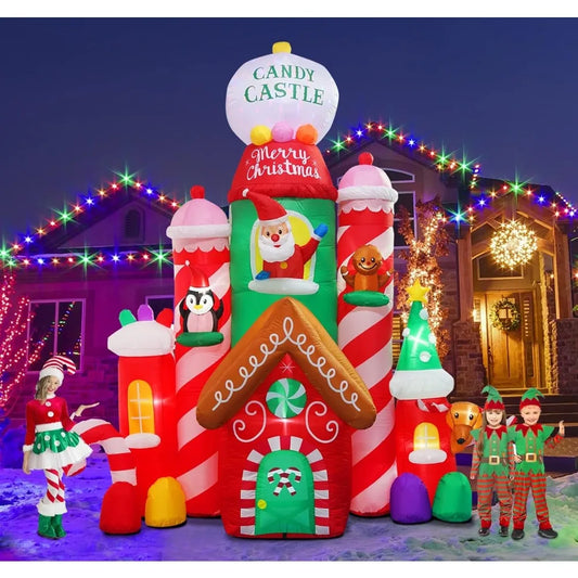 10ft Christmas Inflatable Candy Castle – Blow-Up Holiday Decoration with LED Lights