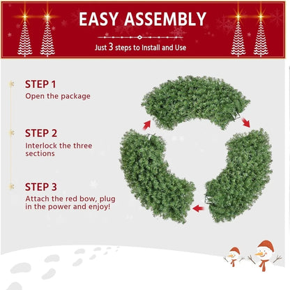 60-Inch Artificial Christmas Wreath with 300 LED Lights – Pre-Lit Door & Wall Holiday Decoration