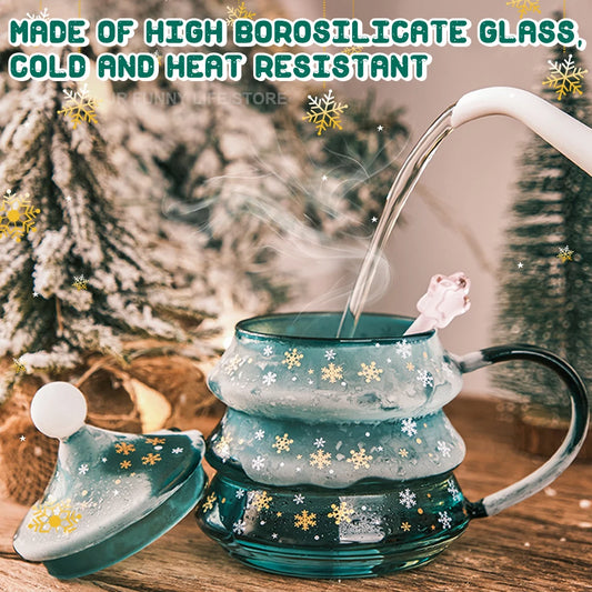 400-500ml Creative Christmas Double-Wall Heat-Resistant Glass Mug – Cute Tea, Coffee & Milk Cup with Spoon