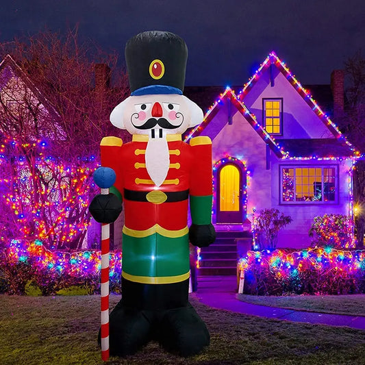 2.4m (8ft) Christmas Inflatable Santa Claus & Nutcracker Soldier – Light-Up Yard & Garden Decoration