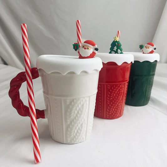 400ml Christmas Ceramic Mug with Lid & Spoon – Creative Coffee Cup for Office & Home