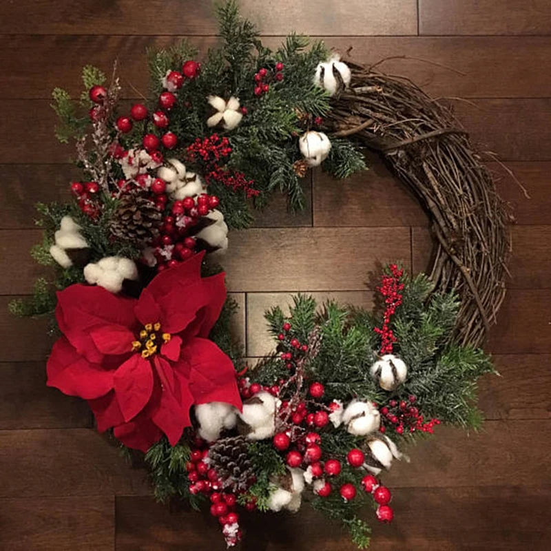 37cm Christmas Wreath – Non-Woven Fabric Door Hanging Flower for Festive Home Decor