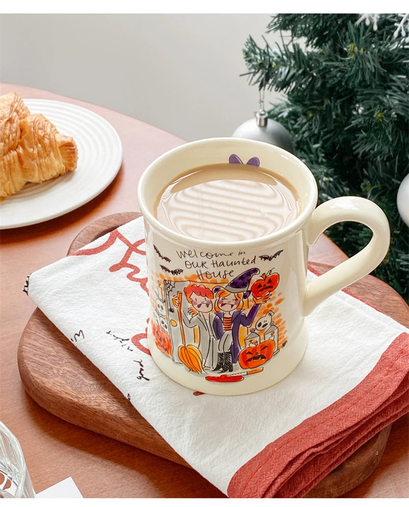 Christmas Cartoon Painting Ceramic Cup with Handle – High-Temperature Resistant Milk & Coffee Mug