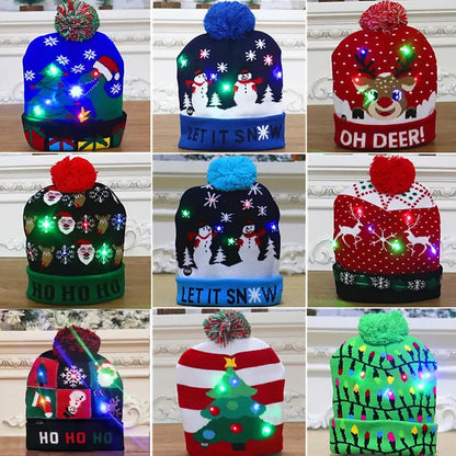 Knitted Christmas Hat with LED Lights – Festive Santa Hat for Adults & Kids