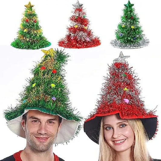 Creative Christmas Hat with Shiny Tinsel & Colorful Pom-Poms – Festive Party Hat for Holiday Fun