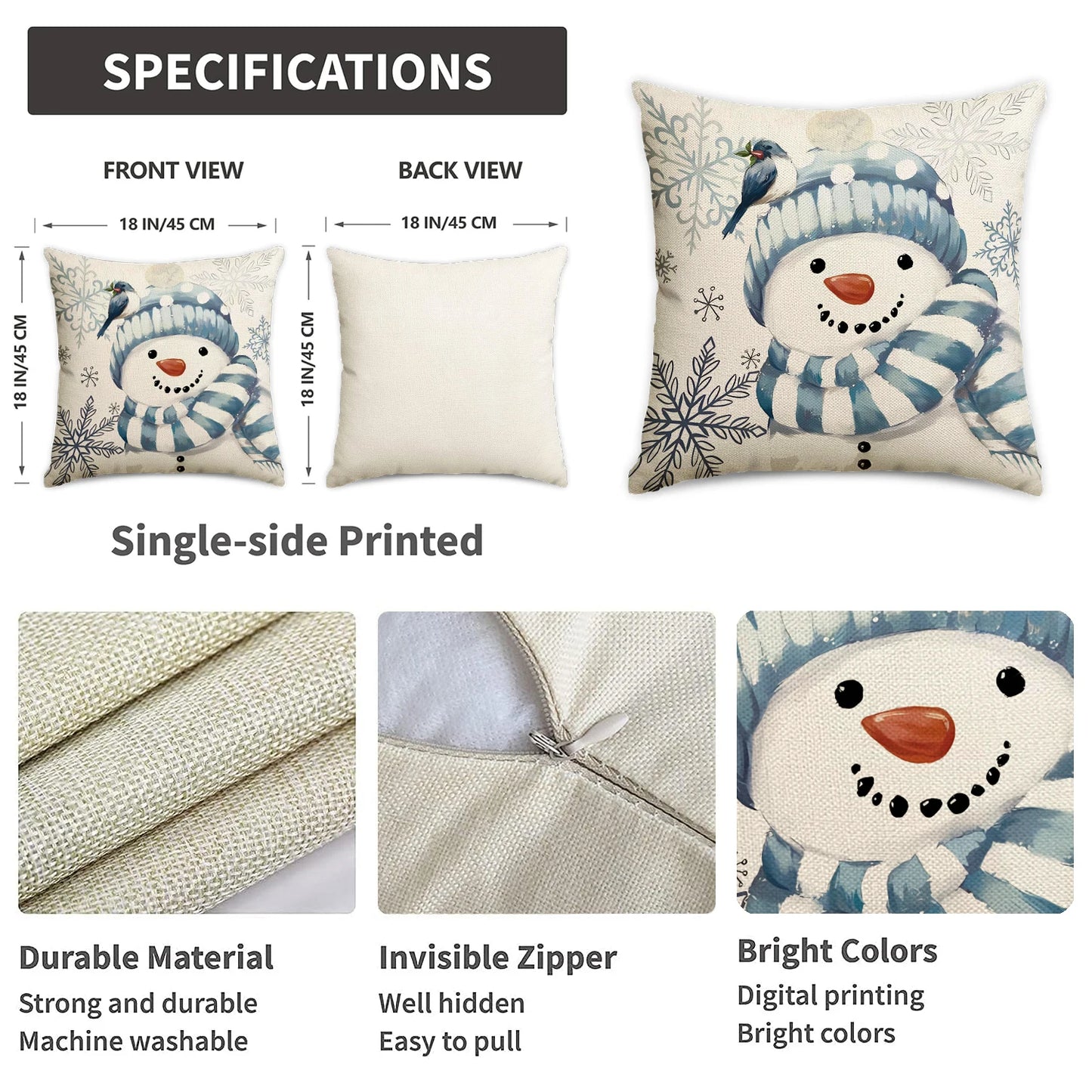 4pcs Christmas Pillow Covers – Snowman & Christmas Tree Decorative Cushion Cases