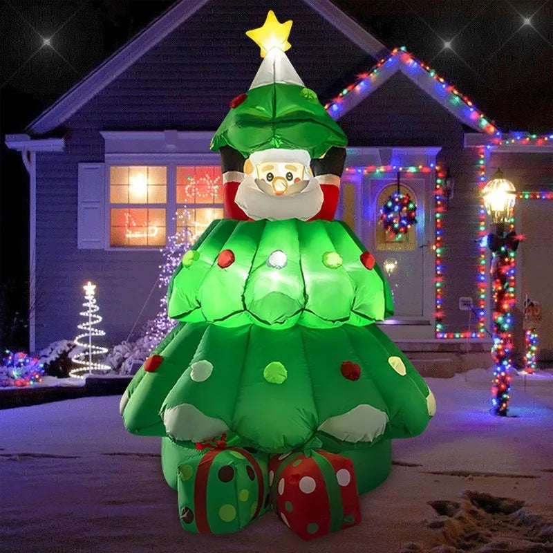 Christmas Inflatable Santa Claus Lifting Christmas Tree – LED Garden & Courtyard Decoration