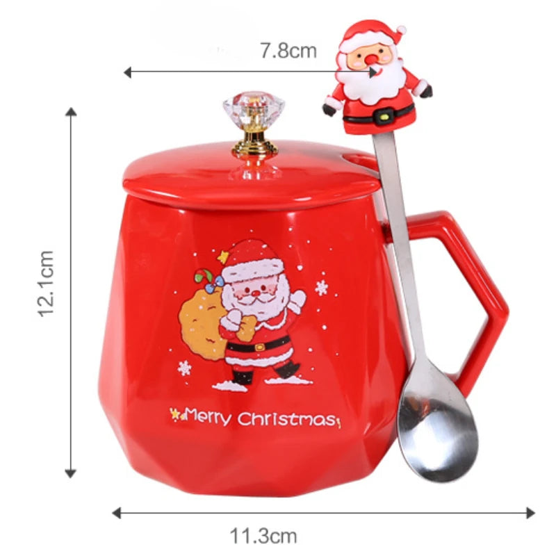 400ml Cartoon Santa Claus & Elk Ceramic Mug – Creative Breakfast Milk, Tea & Coffee Cup with Lid