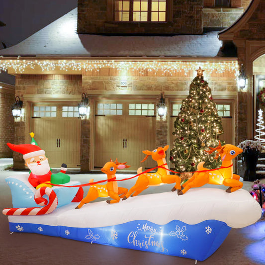 10ft Christmas Inflatable Santa’s Sleigh with Reindeer – Outdoor Blow-Up Decoration with LED Lights