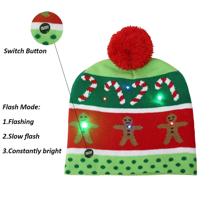 LED Knitted Christmas Hat & Scarf Set – Light-Up Beanie with Pom-Pom for Adults & Kids