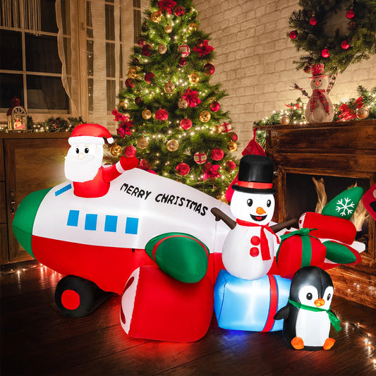 9ft Inflatable Christmas Santa Claus on Helicopter with Snowman & Penguin – Festive Outdoor Decoration with LED Lights