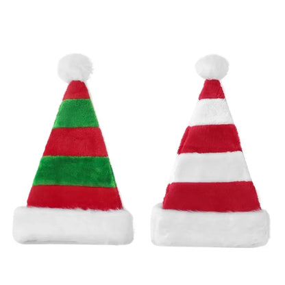 Thickened Soft Plush Christmas Hat – Red & Green Stripe Santa Claus Hat for Adults & Kids