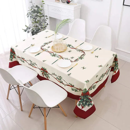 Christmas Floral Printed Stain-Resistant Rectangular Tablecloth – Perfect for Festive Celebrations