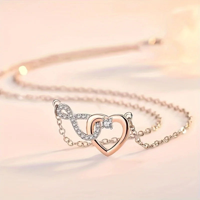 Two-Tone Heart-Shaped Copper Necklace with Cubic Zirconia: A Heartfelt Gift for Your Daughter