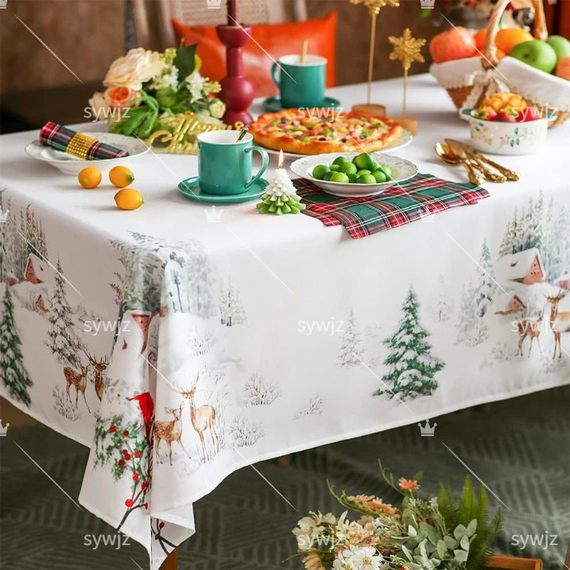 Christmas & New Year Reindeer Printed Tablecloth – Perfect Holiday Tabletop Decoration