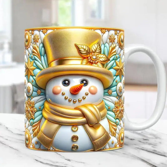 3D Christmas Mug 2024 – Cute Snowman Flat-Painted Ceramic Mug (11oz)