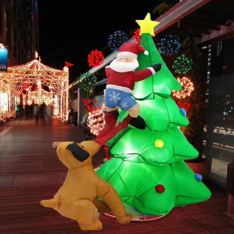 1.8m Inflatable Dog Chasing Santa Claus on a Christmas Tree – Fun LED-Lit Holiday Decoration