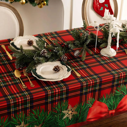 Christmas Plaid Printed Waterproof Fabric Tablecloth – Holiday Party & Winter Décor