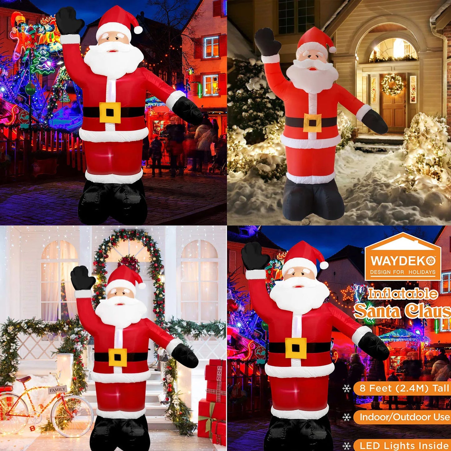 2.4m (8ft) Christmas Inflatable Santa Claus & Nutcracker Soldier – Light-Up Yard & Garden Decoration