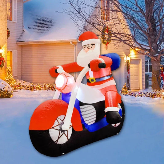 2024 Inflatable Santa Claus Riding Motorcycle – Indoor & Outdoor Christmas Decoration