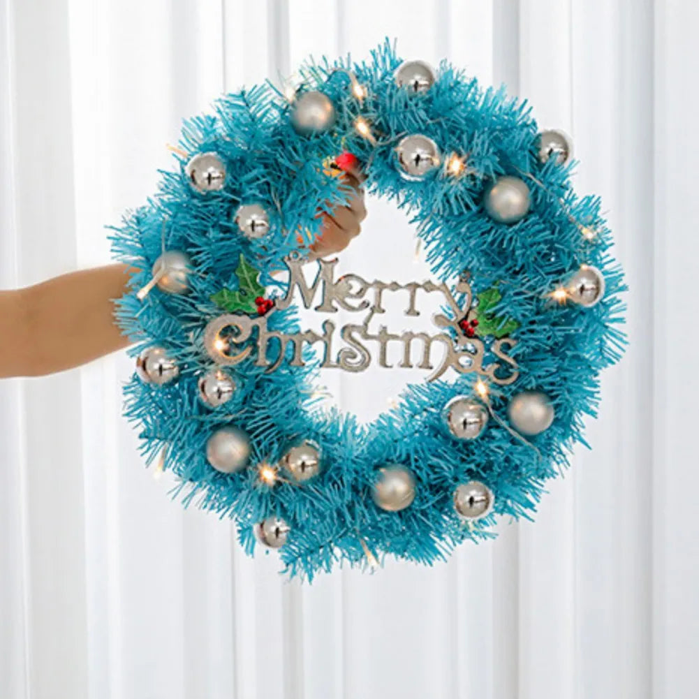 Artificial Christmas Wreath with “Merry Christmas” Sign & Ornament Balls – Festive Door & Wall Hanging Decoration