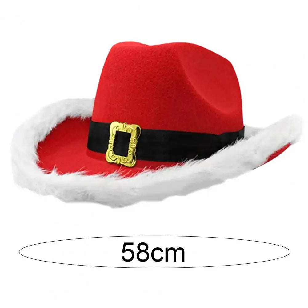 Christmas LED Santa Cowgirl Hat – Fluffy Edge Western Cowboy Hat with Lights for Club & Party Atmosphere