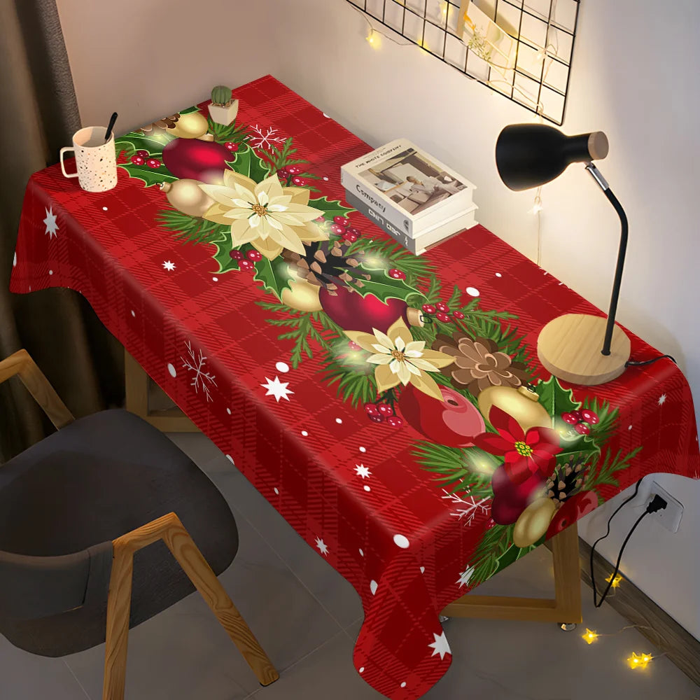 Christmas Holly Berry Rectangle Reusable Tablecloth – Perfect Holiday Party Décor