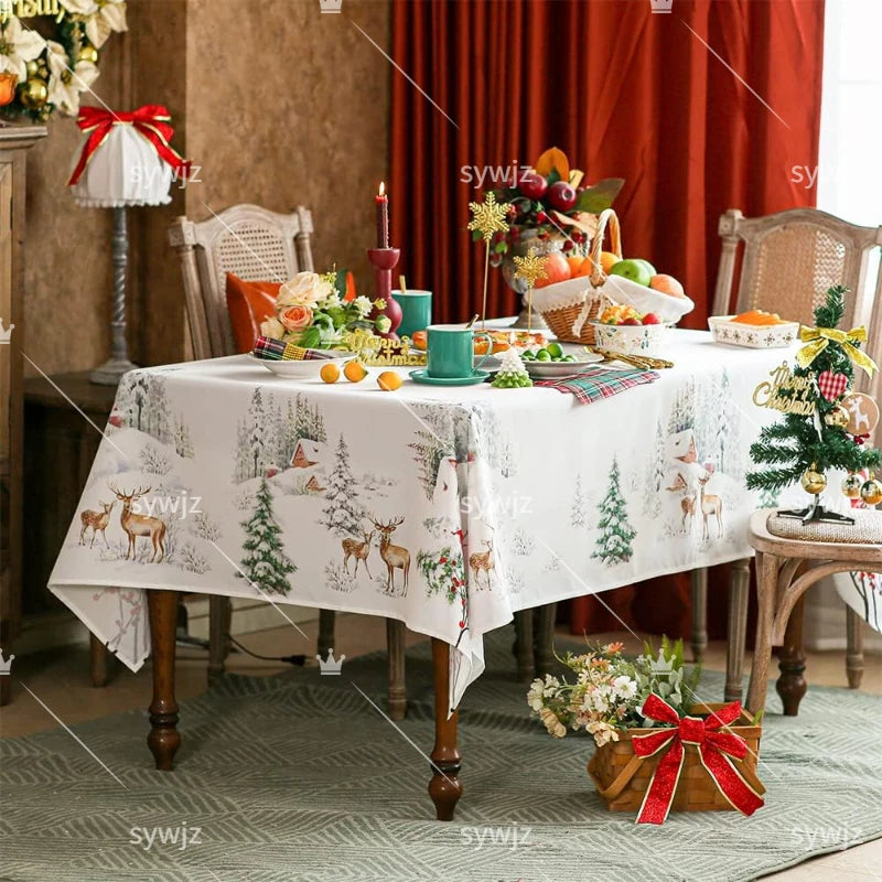 Christmas & New Year Reindeer Printed Tablecloth – Perfect Holiday Tabletop Decoration