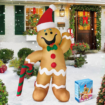 Inflatable Gingerbread Man, Santa Claus, Snowman Outdoor Decoration – LED-Lit Christmas & New Year Party Decor